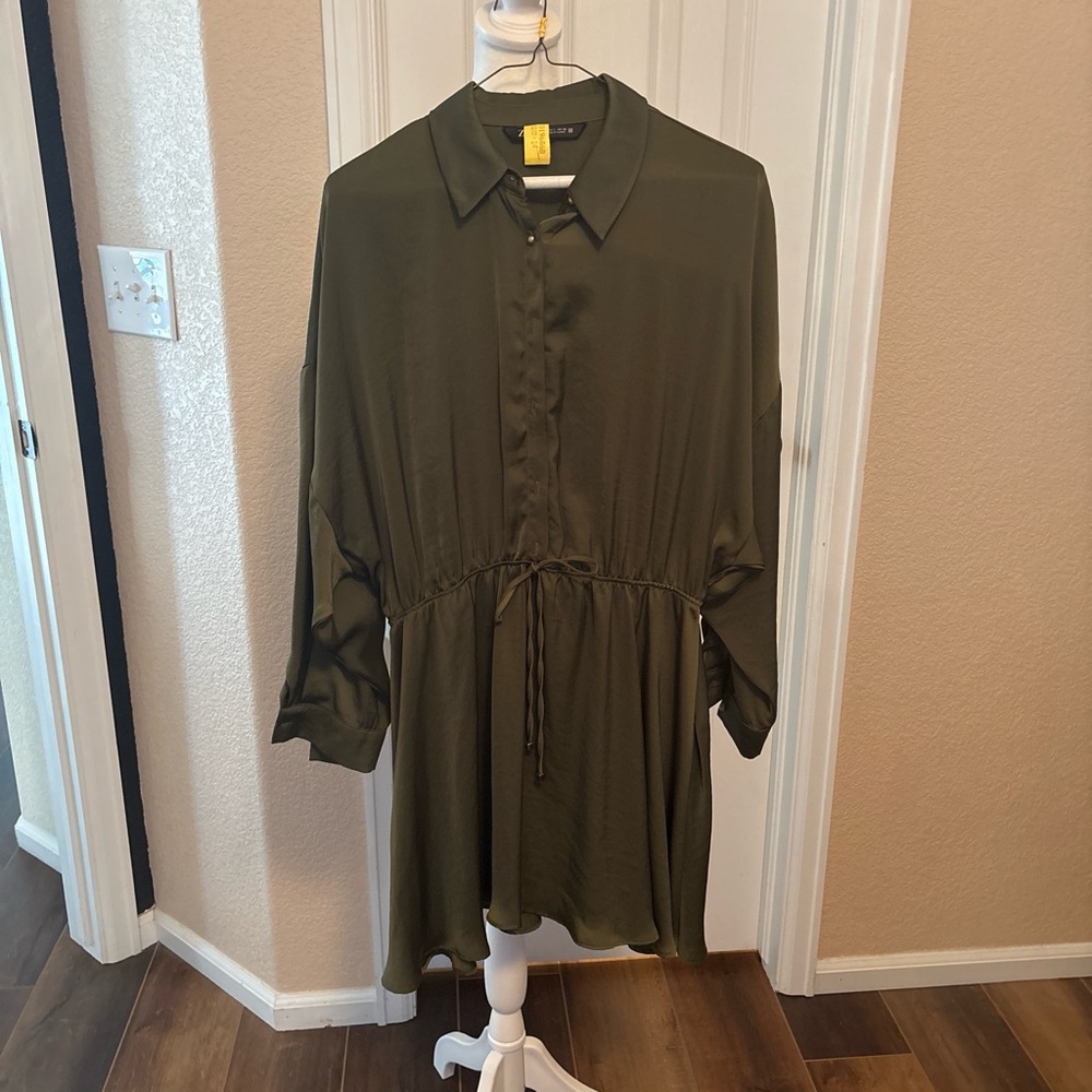 Zara Olive Green Long Sleeve Dress